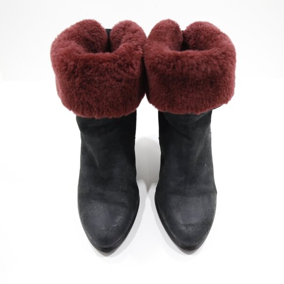 UGG Layna Black Nubuck Leather Foldover 3.5" Block Heel Winter Boots - 7 - Picture 6 of 7